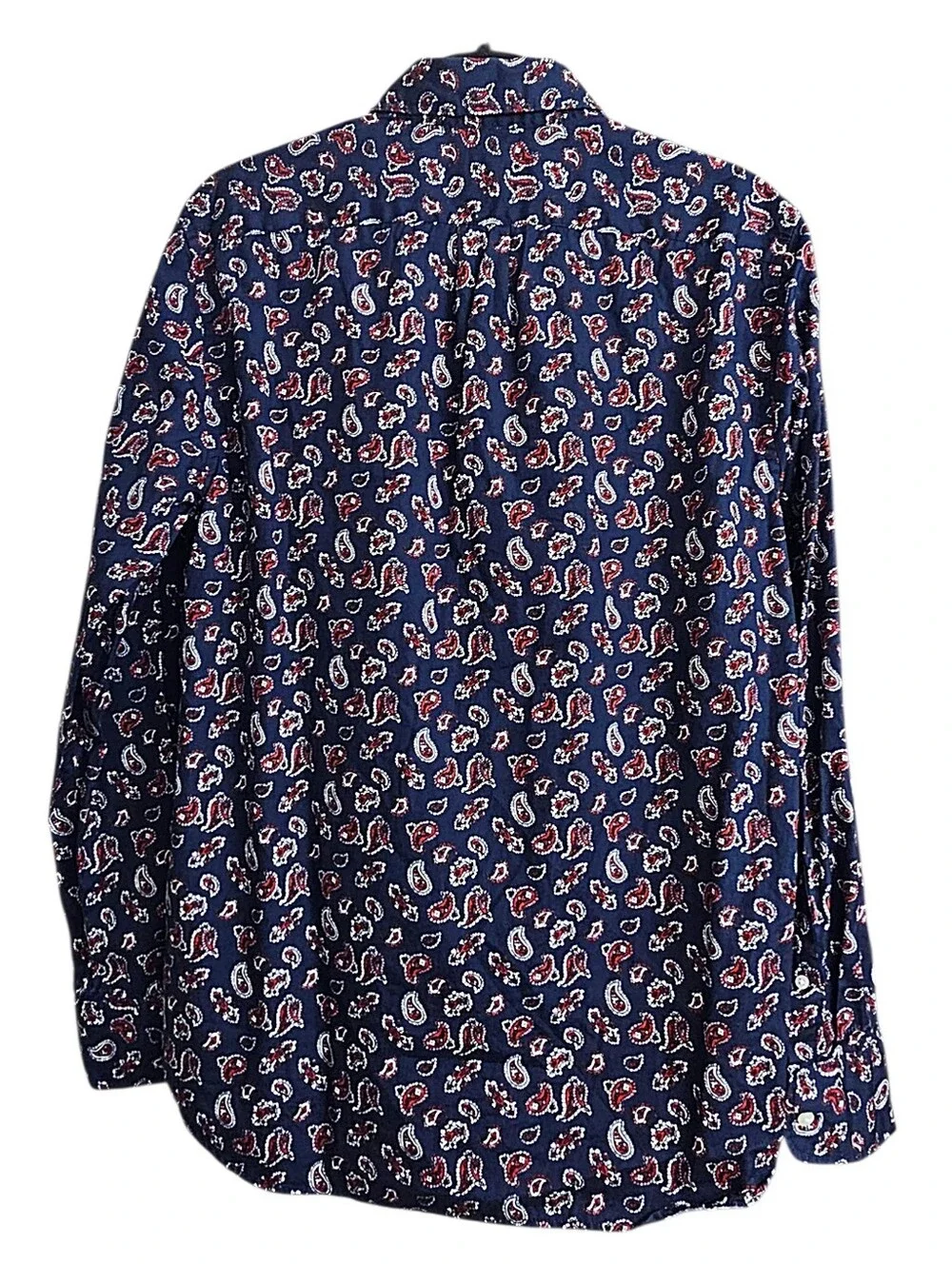 J. Crew Slim Secret Wash Cotton Poplin Button Down Shirt Navy Red Paisley Medium